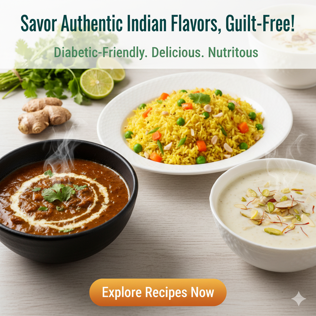 Three bowls of Indian food on a table with text promoting authentic Indian flavorsMuscle gain

Fat loss

Indian food

Protein supplements

Vegetarian high-proteiN

diabetic friendly