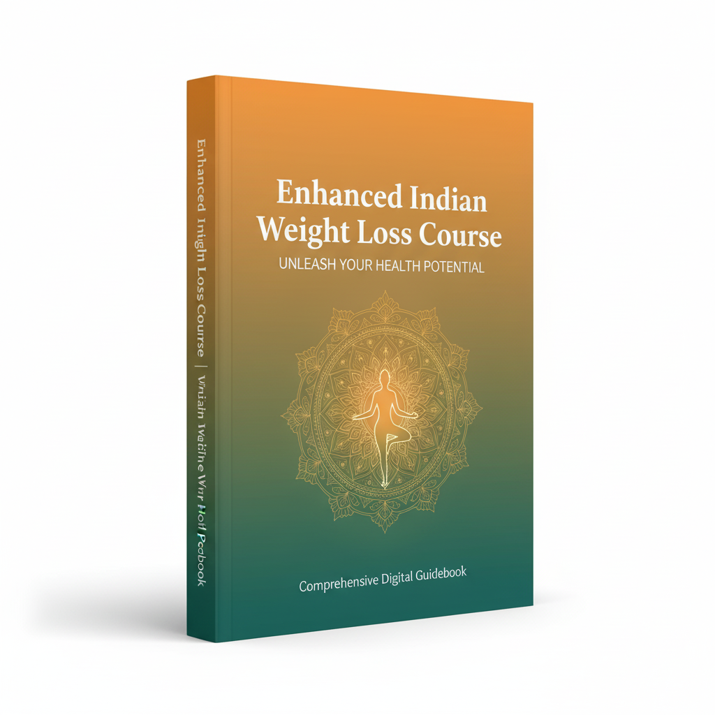 Book titled 'Enhanced Indian Weight Loss Course' with a gradient design on a white background,Indian weight loss course, Indian fat loss program, Indian diet plan for weight loss, online weight loss course India, lose weight with Indian food,	weight loss course for Indians, fat loss course online India, Indian diet for fat loss, Indian calorie deficit plan, Indian home workout program