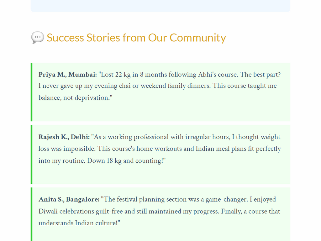 Success stories from a community program on a white background.Indian weight loss course, Indian fat loss program, Indian diet plan for weight loss, online weight loss course India, lose weight with Indian food,	weight loss course for Indians, fat loss course online India, Indian diet for fat loss, Indian calorie deficit plan, Indian home workout program