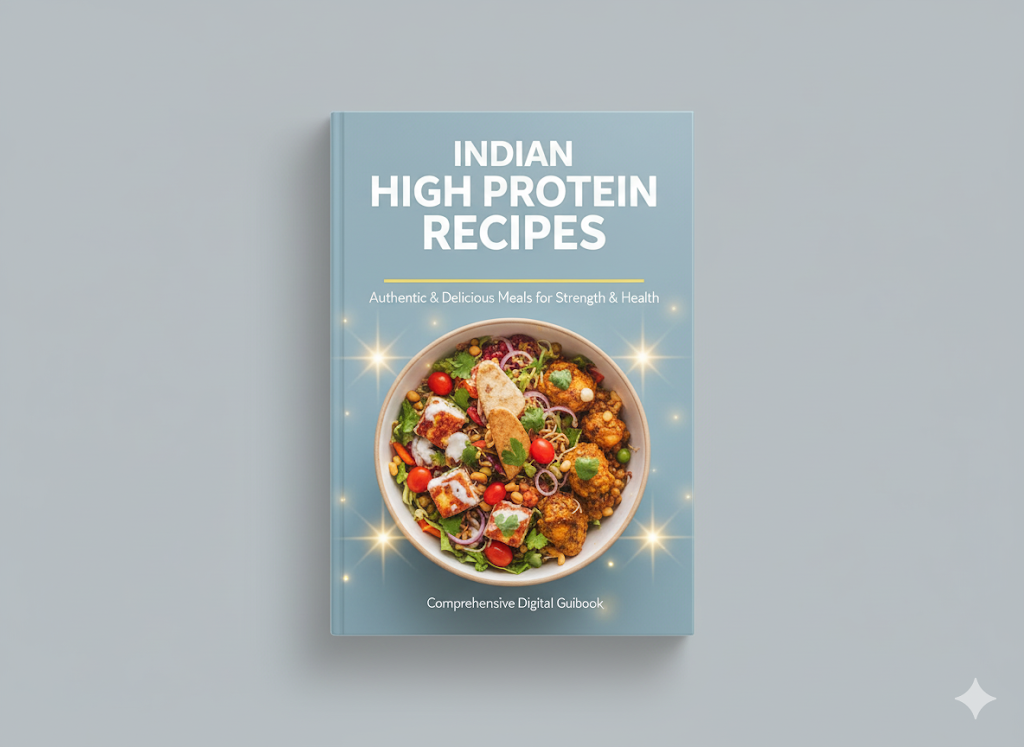 Book titled 'Indian High Protein Recipes' on a gray backgroundHigh-protein Indian recipes

Protein-rich recipes

Muscle gain

Fat loss

Indian food

Protein supplements

Vegetarian high-protei