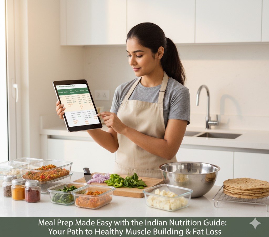 Woman in a kitchen using a tablet with text overlay about meal prep and  high protein
nutrition guide.High-protein Indian recipes

Protein-rich recipes

Muscle gain

Fat loss

Indian food

Protein supplements

Vegetarian high-protei